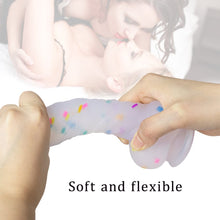 Load image into Gallery viewer, 7.1in Jelly Particles Rainbow Transparent Realistic Dildo With Suction Cup