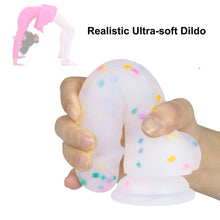 Load image into Gallery viewer, 7.1in Jelly Particles Rainbow Transparent Realistic Dildo With Suction Cup