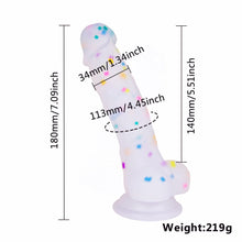 Load image into Gallery viewer, 7.1in Jelly Particles Rainbow Transparent Realistic Dildo With Suction Cup