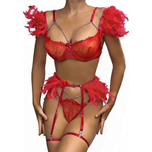 Load image into Gallery viewer, Hot Night Angel Feather Lace Ultra-thin Sexy Lingerie Suit