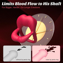 Load image into Gallery viewer, Rose Vibrating Cock Ring with Sexy Lip Clitoris Stimulator