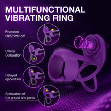 Load image into Gallery viewer, Lurevibe - 3 IN 1 Vibrating Rose Penis Ring with 10 Vibration