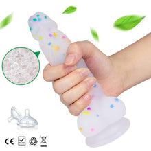 Load image into Gallery viewer, 7.1in Jelly Particles Rainbow Transparent Realistic Dildo With Suction Cup