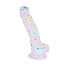 Load image into Gallery viewer, 7.1in Jelly Particles Rainbow Transparent Realistic Dildo With Suction Cup