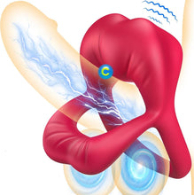 Load image into Gallery viewer, Rose Vibrating Cock Ring with Sexy Lip Clitoris Stimulator