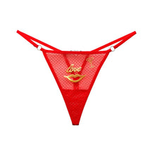 Load image into Gallery viewer, &quot;Love&quot; Red Lips Sexy Embroidery Mesh Women Thong with Diamonds
