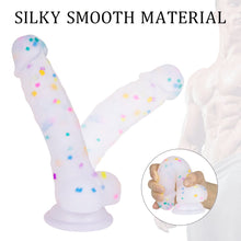 Load image into Gallery viewer, 7.1in Jelly Particles Rainbow Transparent Realistic Dildo With Suction Cup