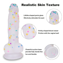 Load image into Gallery viewer, 7.1in Jelly Particles Rainbow Transparent Realistic Dildo With Suction Cup